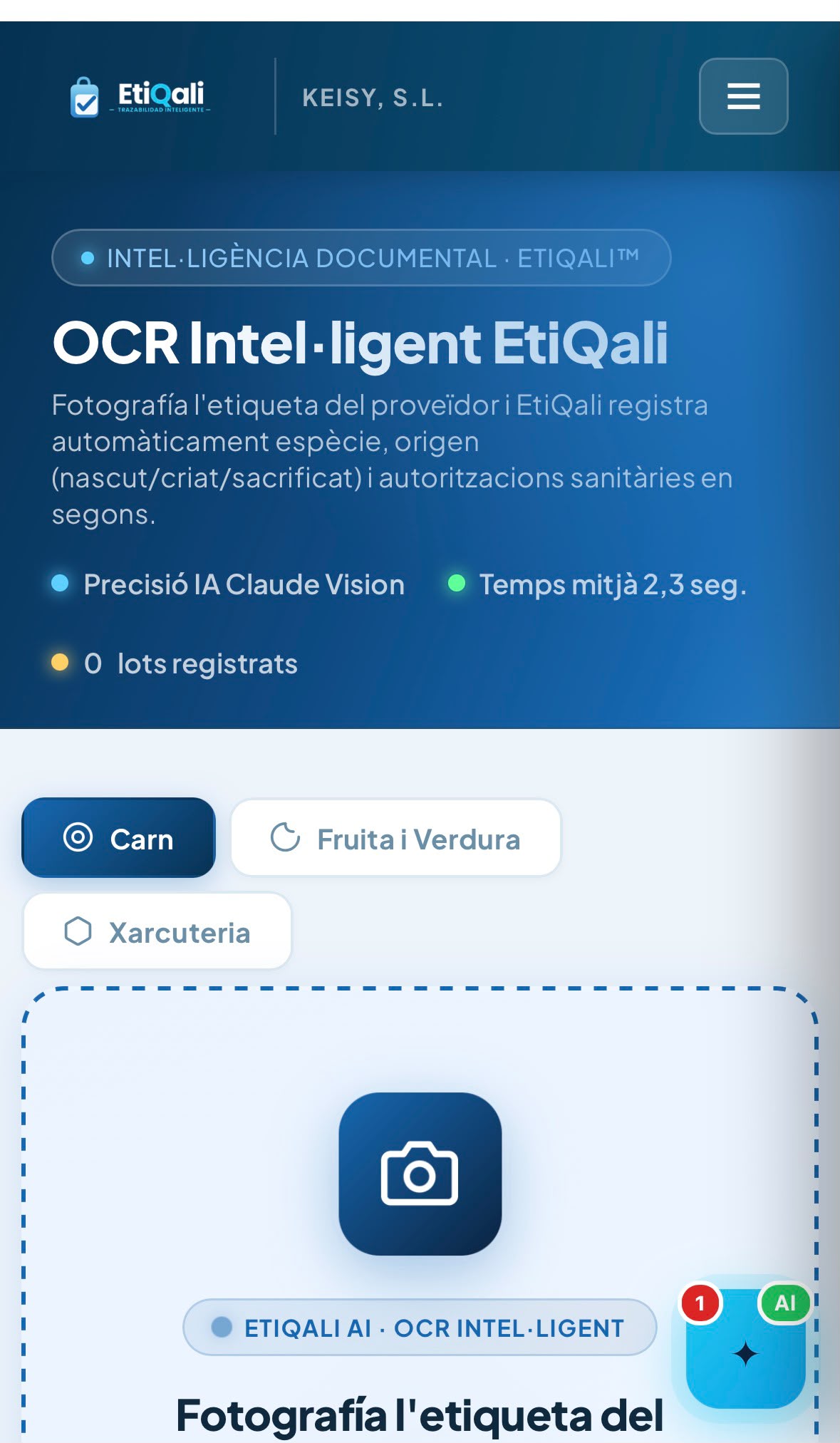 OCR inteligente de EtiQali leyendo la etiqueta de un proveedor en el móvil